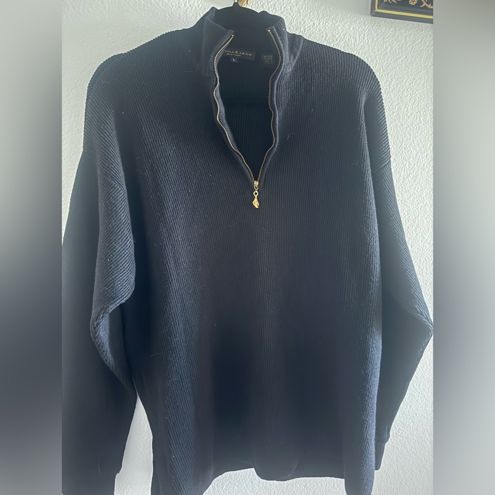 Donna Karen Black Half-Zip Sweater